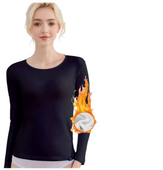 Dames Thermoshirt – 100% Katoen met Stretch Maat - L - Zwart