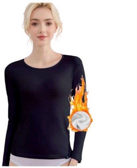 Dames Thermoshirt – 100% Katoen met Stretch Maat - XL - Zwart