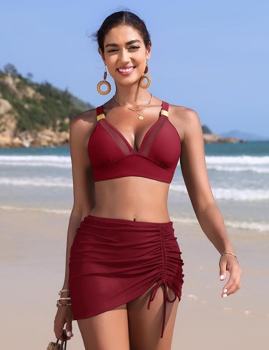 Damesbadpak, push-up, buikcontrole, bikini-set, hoge taille, van netstof, zwemkleding voor zomer, strand