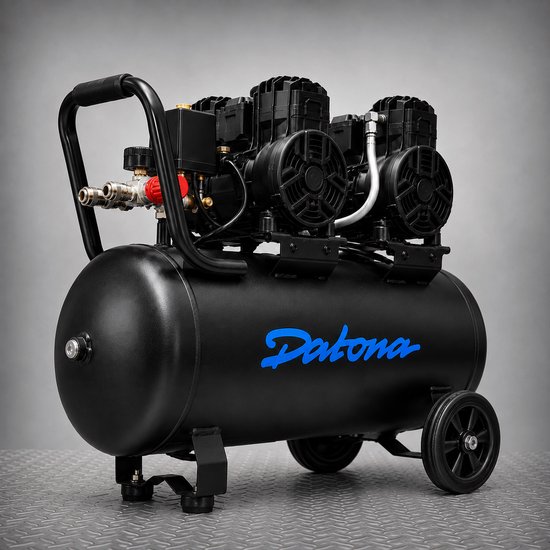 Datona® Stille compressor 50L - Olievrij en verrijdbaar - voor luchtgereedschap - Zwart