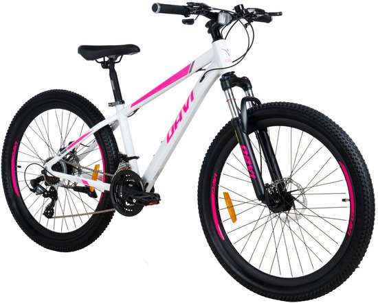 Davi Bella - Mountainbike - 26 inch - 21 versnellingen - Aluminium frame - Schijfremmen - Voorvork met vering - Shimano - Wit/Roze