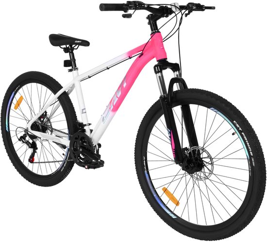 Davi Bella – Mountainbike – 27 inch – 21 versnellingen – Aluminium frame – Schijfremmen – Voorvork met vering – Shimano – Roze/Wit