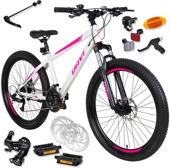 Davi Bonita – Mountainbike – 26 inch – 21 versnellingen – Schijfremmen – Voorvork met vering – Wit/Roze