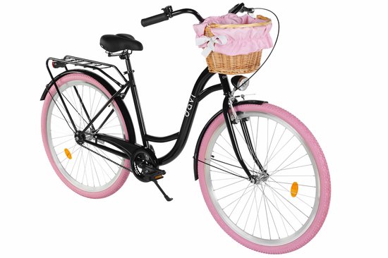 Davi Lila – Stadsfiets – 28 inch – 1 versnelling – Terugtraprem/V-brake – Lage instap – 160-185 cm – Zwart/Roze