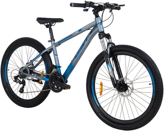 Davi Montaro – Mountainbike – 26 inch – 21 versnellingen – Aluminium frame – Schijfremmen – Voorvork met vering – Shimano – Grijs/Blauw