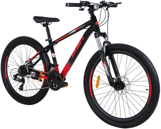 Davi Montaro – Mountainbike – 26 inch – 21 versnellingen – Aluminium frame – Schijfremmen – Voorvork met vering – Shimano – Zwart/Roşu