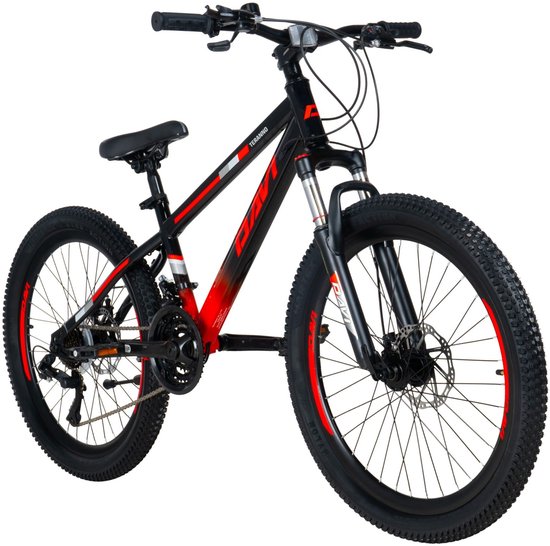 Davi Terrano - Kinderfiets - 24 inch - 21 versnellingen - Schijfremmen - 130-160 cm - Rood/Zwart - Jongen