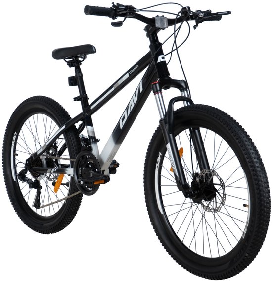 Davi Terrano – Kinderfiets – 24 inch – 21 versnellingen – Schijfremmen – 130-160 cm – Zwart/Wit – Jongen