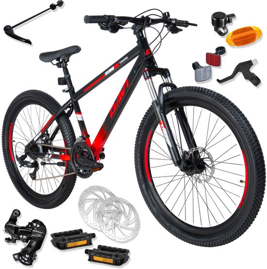 Davi Terrano – Mountainbike – 26 inch – 21 versnellingen – Schijfremmen – Voorvork met vering – Rood/Zwart