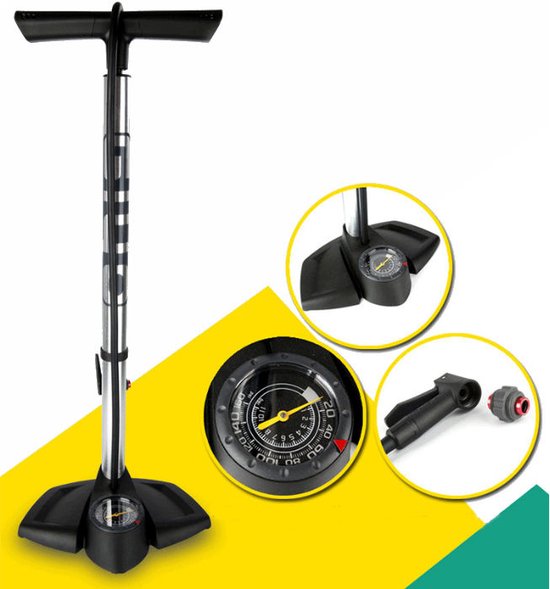 Decopatent® PRO Fietspomp met drukmeter - High Pressure - Fiets Vloerpomp - Incl Adapters - Fietspompen Racefiets Mtb Fiets E-Bike van Decopatent