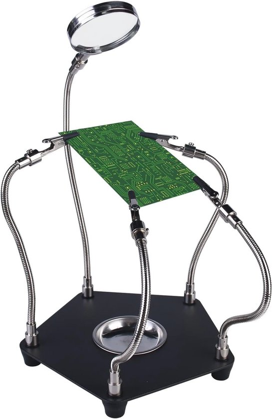 Derde Hand Soldeerhulp met Loep en Licht - Flexibele 360° Krokodillenklemmen van $
