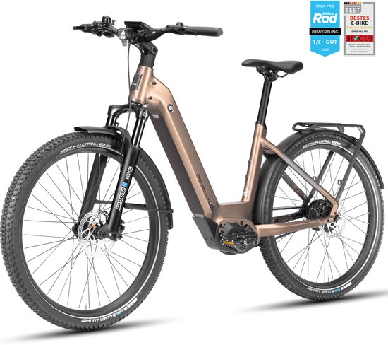 DERUIZ Mica Pro M/L – Elektrische Fiets Dames & Heren – Lage Instap – 250W Middenmotor – 110Nm – 720Wh Samsung Accu – Tot 180 km Actieradius – Enviolo Traploos – Gates Riem – Hydraulische Schijfremmen – 29 Inch – Brons Mat