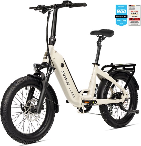 DERUIZ Peridot Elektrische Vouwfiets E-bike 20 inch, Opvouwbare Fiets Unisex, 250W Achterwielmotor 55Nm, 48V 500Wh Accu, Actieradius 143 km, Hydraulische Schijfremmen, Shimano 8 Versnellingen Mineraal wit