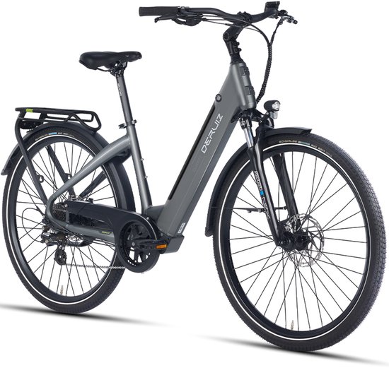 Deruiz Quartz E-Bike - 28" wiel - lage instap - 644Wh accu - 250W motor - grijs van Merkloos