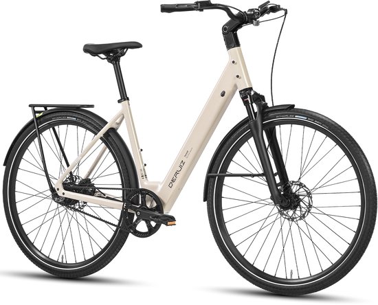 DERUIZ Turmali Comfort E-bike Dames Heren-28 inch-360 Wh- 250 W-40 Nm- Lage instap-Comfort City E-bike- GATES riemaandrijving- Amandelwit