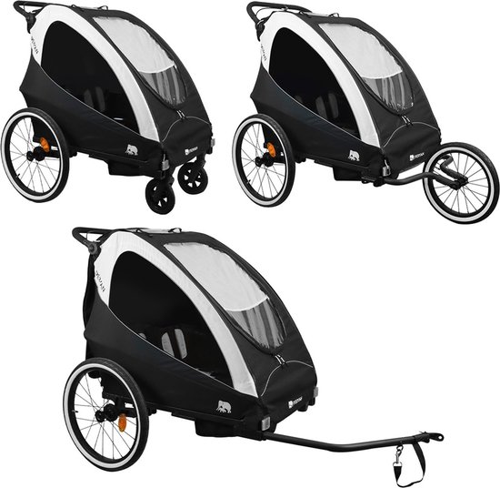 Deryan Luxe Fietskar - fietskar en wandelwagen en hardloopkinderwagen - 2 persoons - Black/Cream van Deryan
