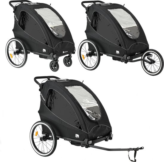Deryan Luxe Fietskar - fietskar en wandelwagen en hardloopkinderwagen - Zwart van Deryan