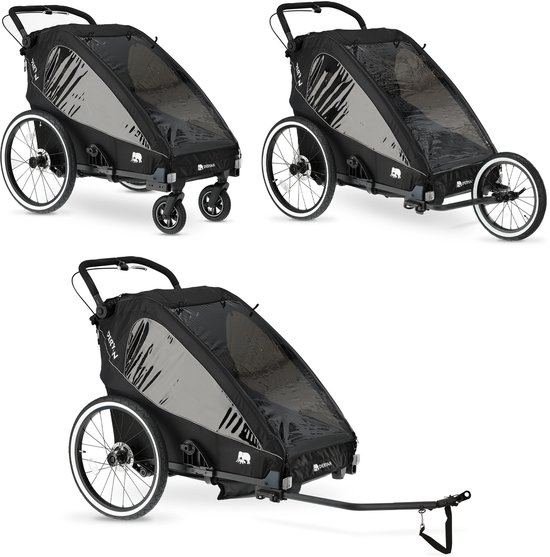 Deryan Luxe Fietskar V2 - fietskar en wandelwagen en hardloopkinderwagen - 2 persoons - Zwart van Deryan