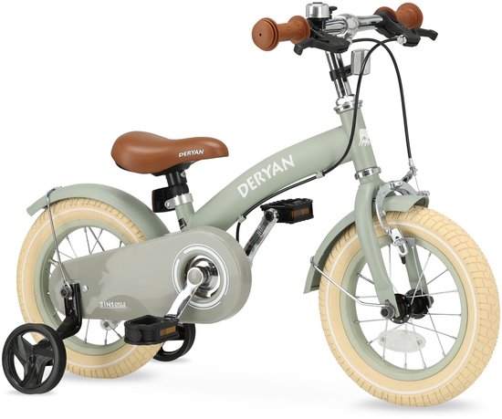 Deryan Luxe Kinderfiets 12 inch - 3 in 1 - loopfiets Groen van Deryan