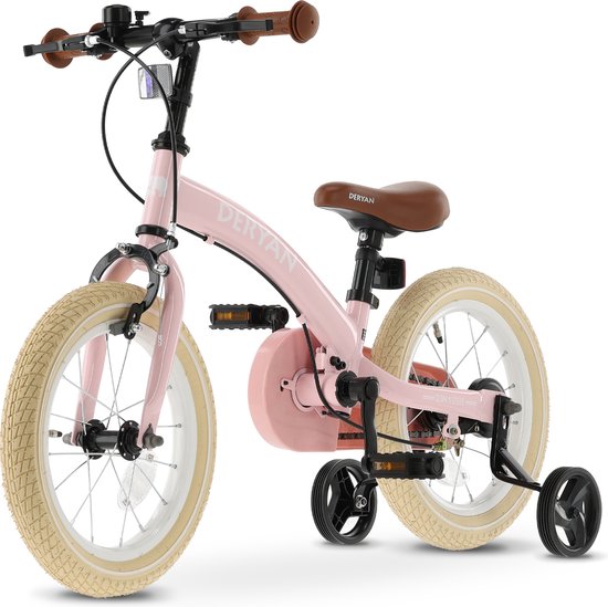Deryan Luxe Kinderfiets 12 inch - 3 in 1 - loopfiets - Roze van Deryan