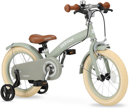 Deryan Luxe Kinderfiets 14 inch - 3 in 1 - loopfiets Groen van Deryan