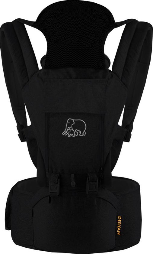 Deryan Pack Luxe Ergonomische draagzak - Babydrager + Opbergvakjes - Zwart van Deryan