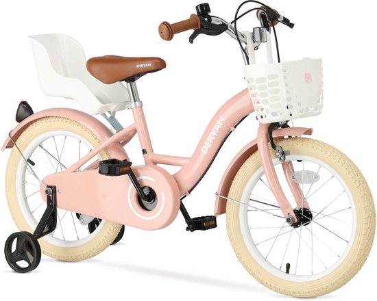 Deryan Zoey Kinderfiets 16 Inch - Verstelbare Fiets met Mandje - Roze van Deryan