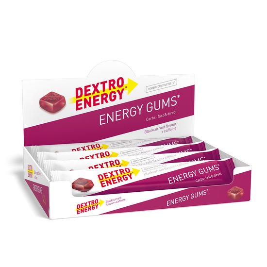 Dextro Energy Energie Gums - Cassis + Caffeine Energie Bar - Vegan Energie Reep - 8 porties (8 x 45 gram )