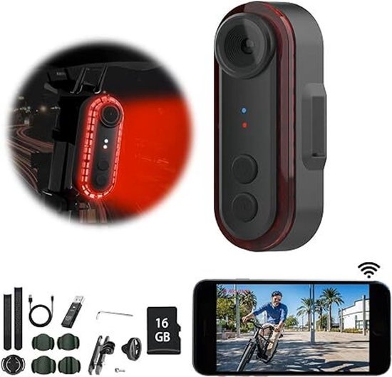 Deze fietsachtercamera met achterlicht, 1080p-resolutie, 150° groothoeklens, app-bediening, IPX6 waterdichtheid, 3500mAh-batterij en USB-C-poort is ideaal voor mountainbikes en e-bikes.