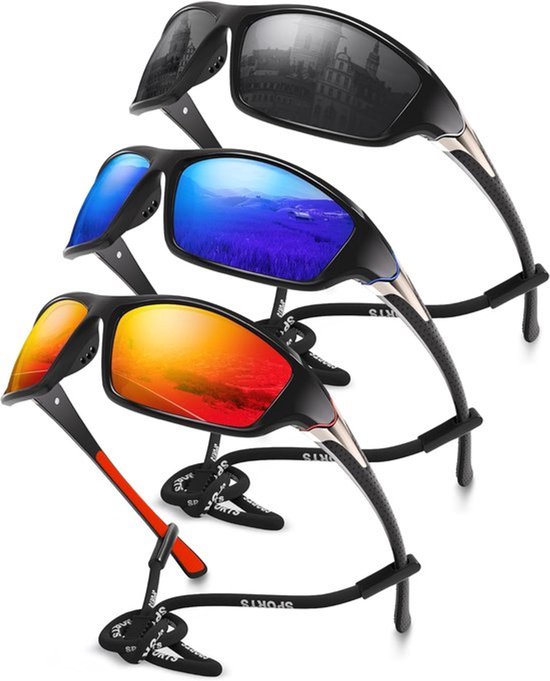 Deze set van 3 gepolariseerde sportzonnebrillen voor heren biedt UV400-bescherming en is perfect voor fietsen, vissen en autorijden.