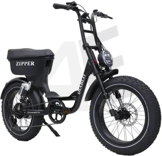 Diablo Zipper Fatbike 7SP Shimano Versnellingen en Achtervering - Mat zwart van Merkloos