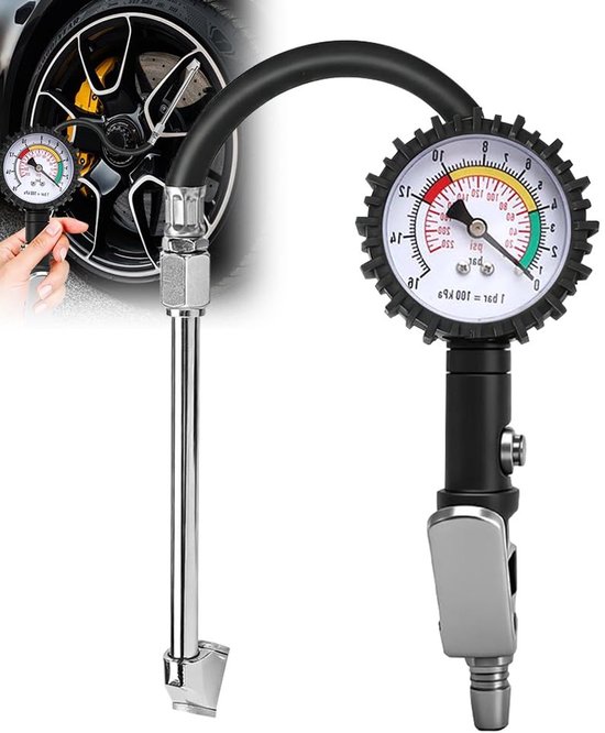 Digitale Bandendrukmeter voor Auto, Motor en Fiets - Precisie Bandeninflator met Meetbereik van 0 tot 12 Bar voor Nauwkeurige Bandencontrole en -vulling