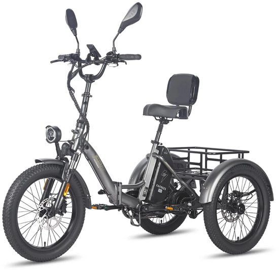 Dik Klapfiets E-Bakfiets 20 Inch 48V 23.45Ah Accu, Hydraulische Schijfremmen Elektrische Fiets, Elektrische Vrachtsfiets 180kg, Grijs Driewieler E-Bike van Merkloos