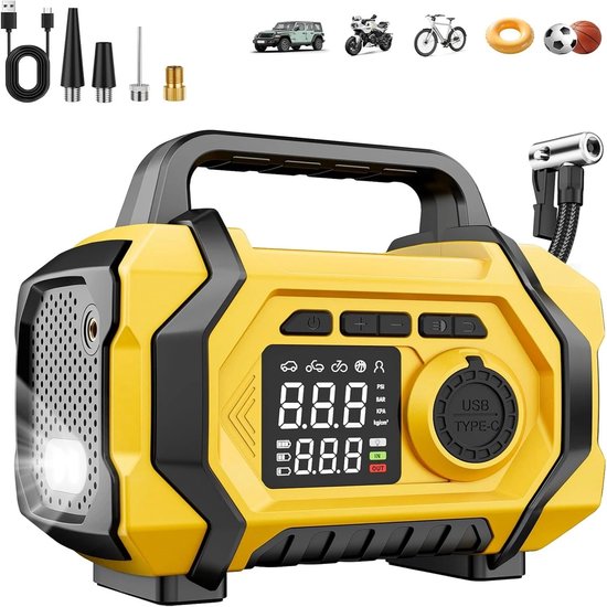 DIMICO - Elektrische Bandenpomp - Draagbare Compressor - Luchtcompressor - LED + SOS - 25.000 mAh Accu - Voor Auto, Fiets, motor