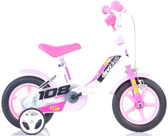 Dino 108 Sport - Kinderfiets 10 Inch - Roze/Wit - Meisjesfiets - Met Zijwieltjes - Geschikt van 1 tot 3 Jaar - 85-100cm van Merkloos