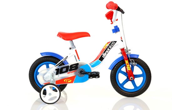 Dino 108 Sport - Kinderfiets 10 Inch - van 1-3 Jaar - met Zijwieltjes - Jongensfiets Blauw
