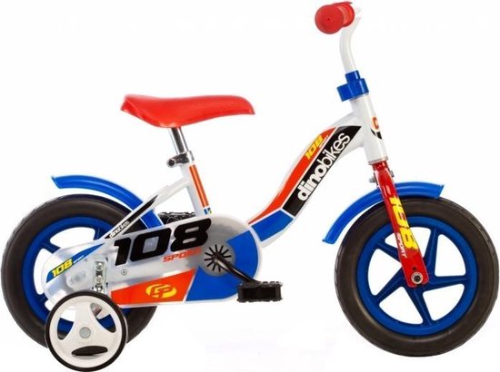 Dino 108 Sport - Kinderfiets 10 Inch - van 1-3 Jaar - met Zijwieltjes - Jongensfiets Wit van Dino.