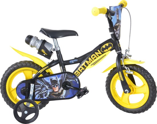 Dino Batman - Kinderfiets 12 Inch - van 2-4 Jaar - met Zijwieltjes - Jongensfiets Zwart van Dino.