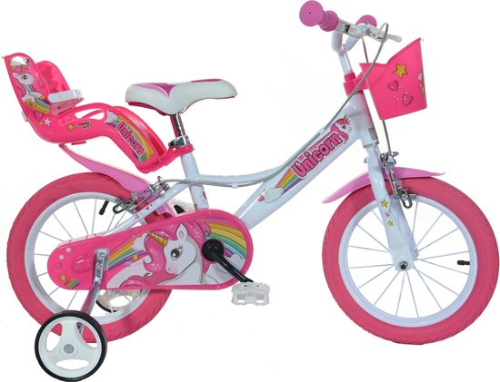 Dino Bikes Eenhoorn Kinderfiets - Meisjes - 16 inch - Wit/Roze van Merkloos