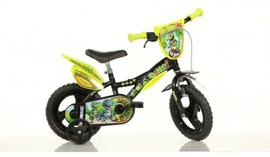 Dino Bikes Kinderfiets 12 inch dinosaurus - Kinderfiets Zijwieltjes - Jongensfiets - Zwart