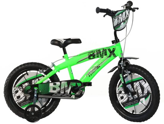 Dino Bikes Kinderfiets BMX groen 14 inch - Kinderfiets Zijwieltjes - Kinder BMX - Jongensfiets - Groen