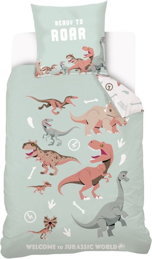 Dino Dekbedovertrek – Dinosaurus Kinderdekbedovertrek - 140 x 200 cm – Jurassic World - Eenpersoons - 100% Katoen van Jurassic World