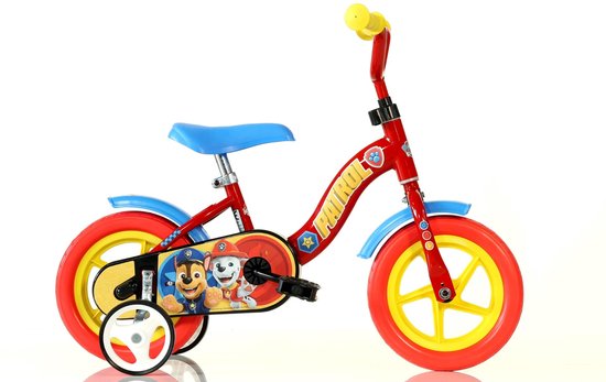 Dino Paw Patrol - Kinderfiets 10 Inch - van 1-3 Jaar - met Zijwieltjes - Jongensfiets Rood van Dino.