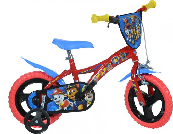 Dino Paw Patrol - Kinderfiets 12 Inch - van 2-4 Jaar - met Zijwieltjes - Jongensfiets Rood van Merkloos