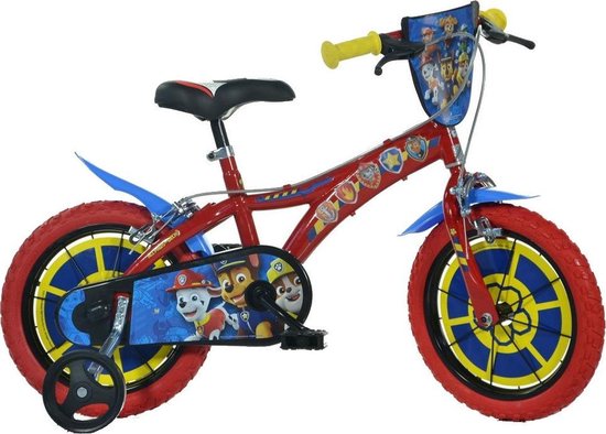 Dino Paw Patrol - Kinderfiets 14 Inch - van 3-5 Jaar - met Zijwieltjes - Jongensfiets Rood van Dino.
