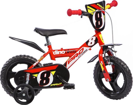 Dino Pro Cross - Kinderfiets 12 Inch - van 2-4 Jaar - met Zijwieltjes - Jongensfiets Rood van Dino.
