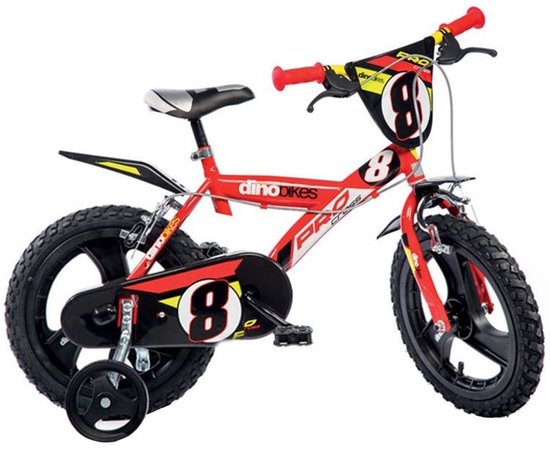 Dino Pro Cross - Kinderfiets 14 Inch - van 3-5 Jaar - met Zijwieltjes - Jongensfiets Rood