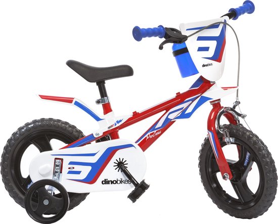 Dino R1 - Kinderfiets 12 Inch - van 2-4 Jaar - met Zijwieltjes - Jongensfiets Rood van Merkloos