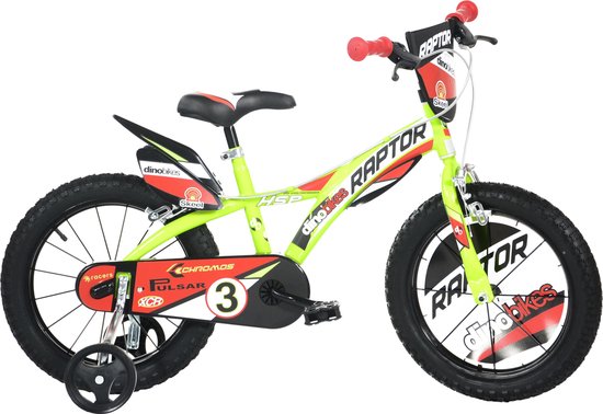 Dino Raptor - Kinderfiets 14 Inch - van 3-5 Jaar - met Zijwieltjes - Jongensfiets Groen van Merkloos