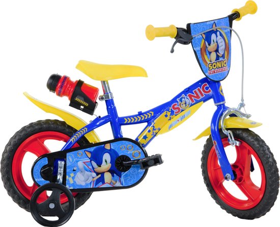 Dino Sonic - Kinderfiets 12 Inch - van 2-4 Jaar - met Zijwieltjes - Jongensfiets Blauw